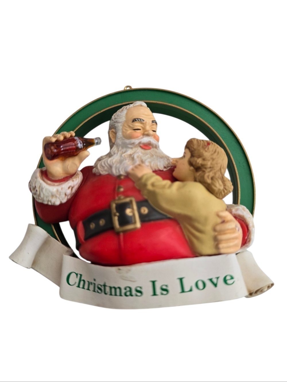 Vintage Coca Cola Santa Ornament 1998 Christmas Is Love 3D Coke Collectible